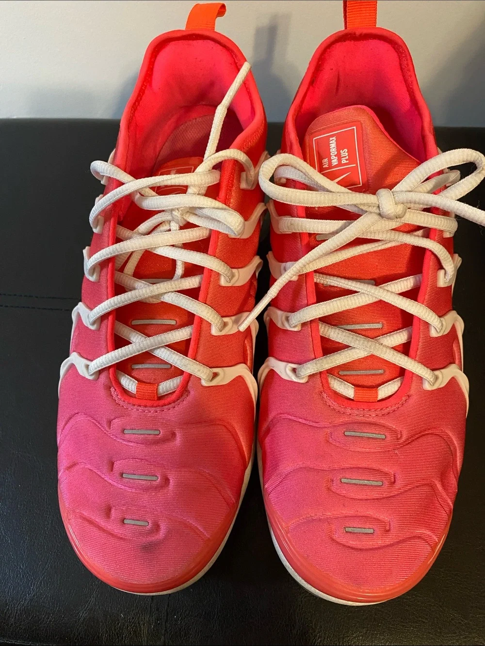 Nike Women’s Pink and White Air VaporMax Plus Sneakers